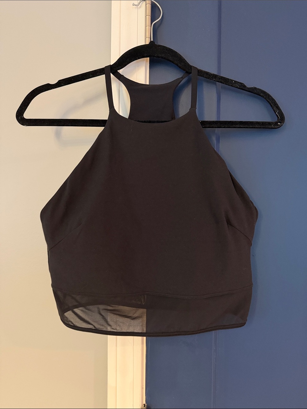 lululemon athletica Black High-Neck Mesh-Hem Sports top sz large worn once